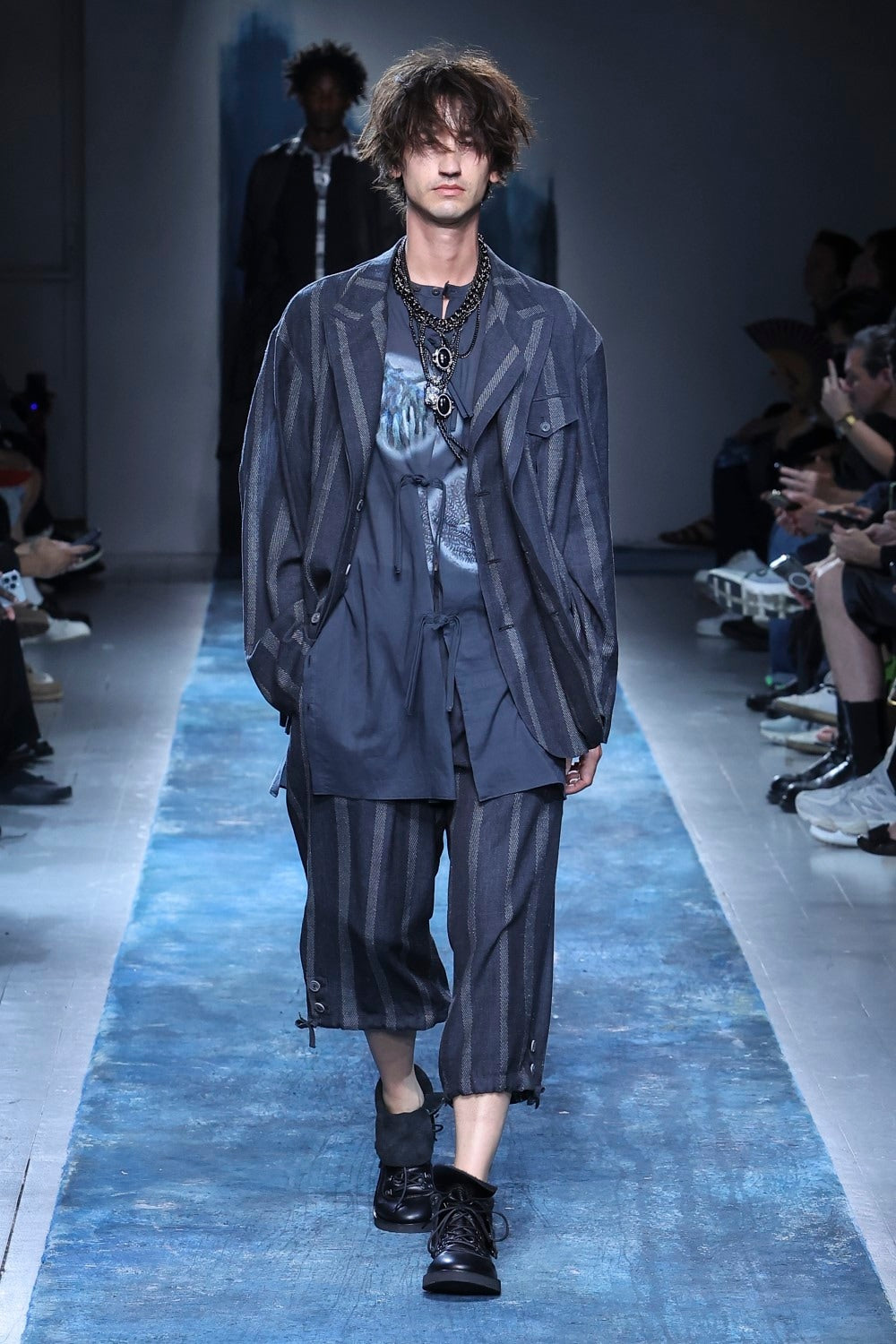 Yohji Yamamoto Silk/Cotton Stripe Pattern Slit Jacket