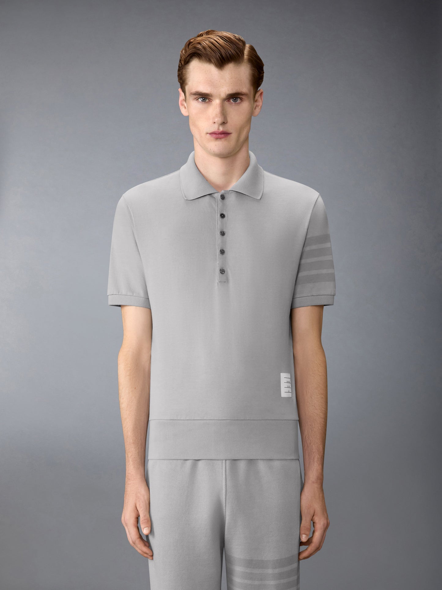 Thom Browne Garment Overdyed Jersey 4-Bar Polo Light Grey