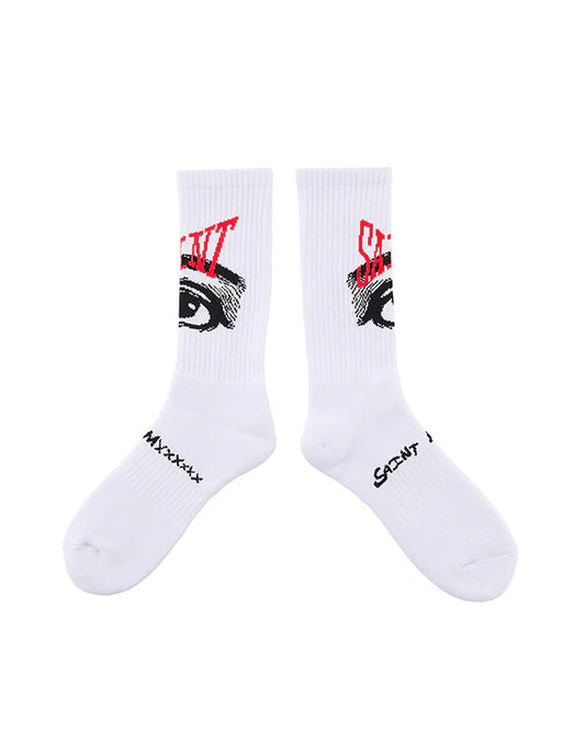 Saint Michael Eye Socks White