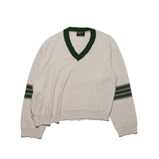 Enfants Riches Deprimes Asymmetrical Ivory Varsity V-neck Sweater