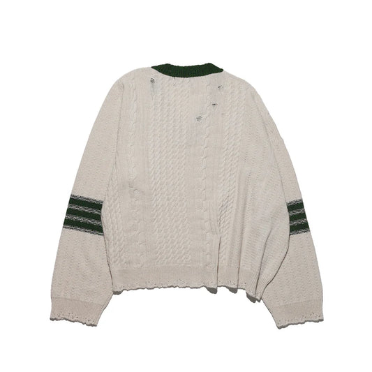 Enfants Riches Deprimes Asymmetrical Ivory Varsity V-neck Sweater