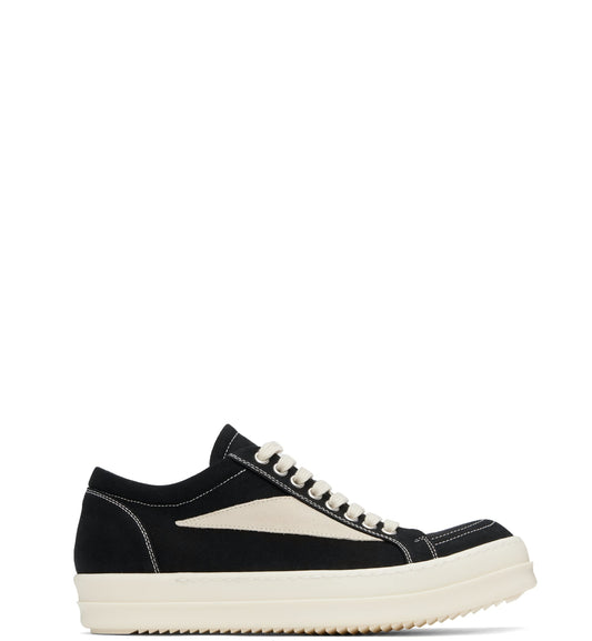 Rick Owens DRKSHDW Hollywood Vintage Sneaks in Black and Milk Cotton Canvas
