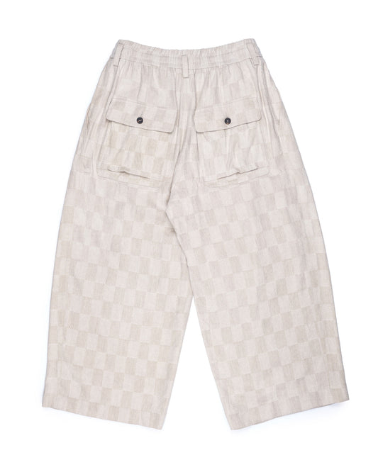 Ziggy Chen Checked Pleated Drawstring Trousers Ecru