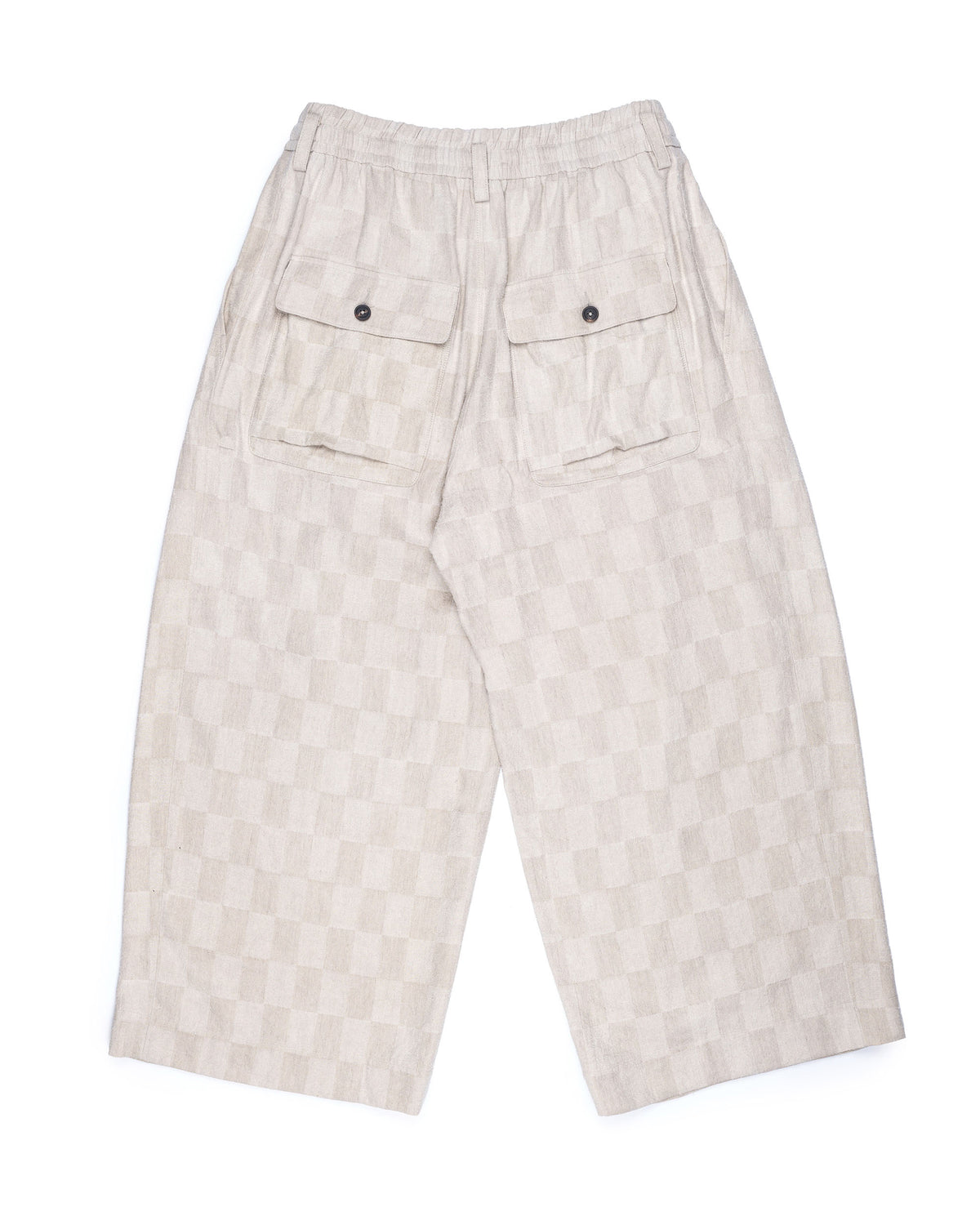 Ziggy Chen Checked Pleated Drawstring Trousers Ecru