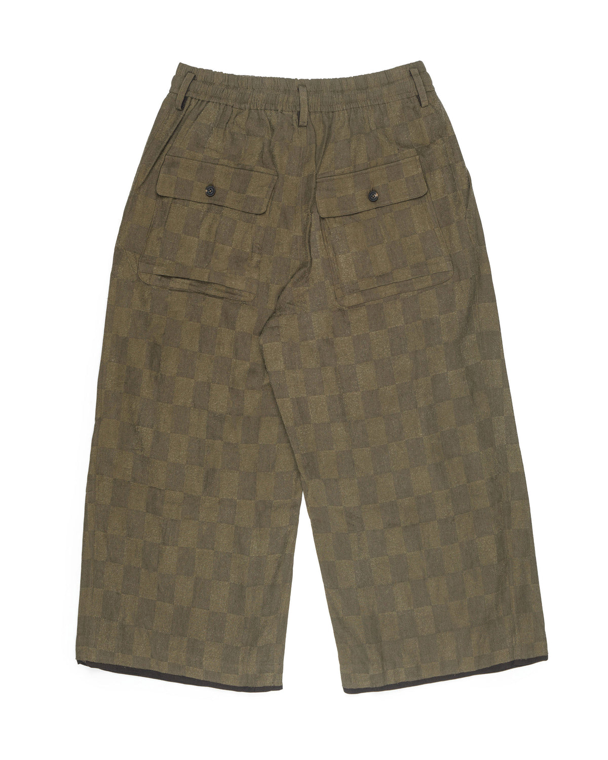 Ziggy Chen Checked Pleated Drawstring Trousers Olive