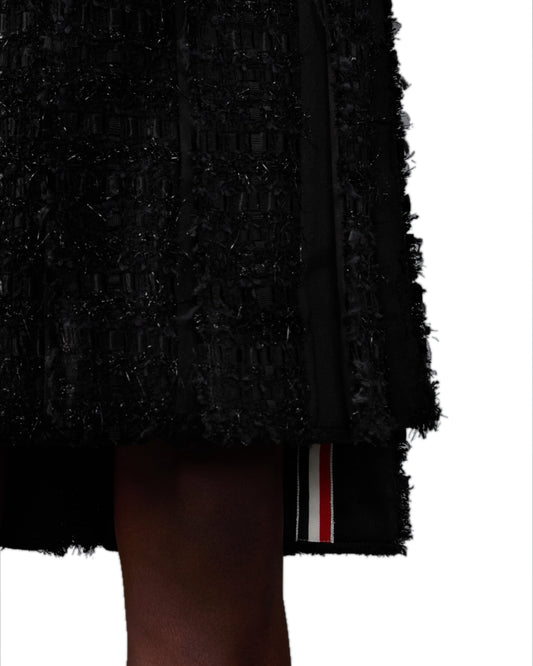 Thom Browne Satin Ribbon Tweed Frayed Pleated Skirt Black detail