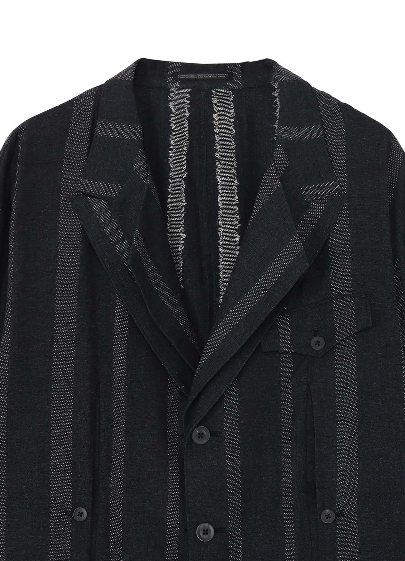 Yohji Yamamoto Silk/Cotton Stripe Pattern Slit Jacket