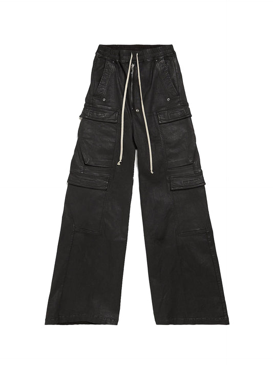 Rick Owens DRKSHDW Double Cargo Jumbo Belas Pants in Black Wax Stretch Denim