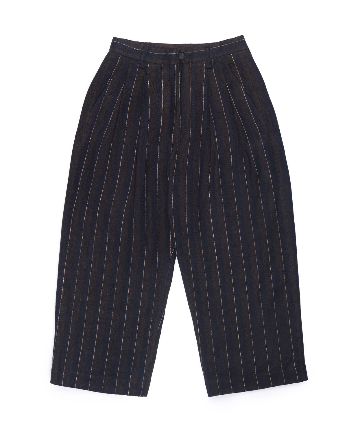 Ziggy Chen Pleated Wide Leg Trousers Charcoal Pinstripe
