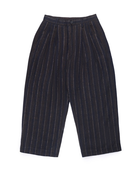 Ziggy Chen Pleated Wide Leg Trousers Charcoal Pinstripe