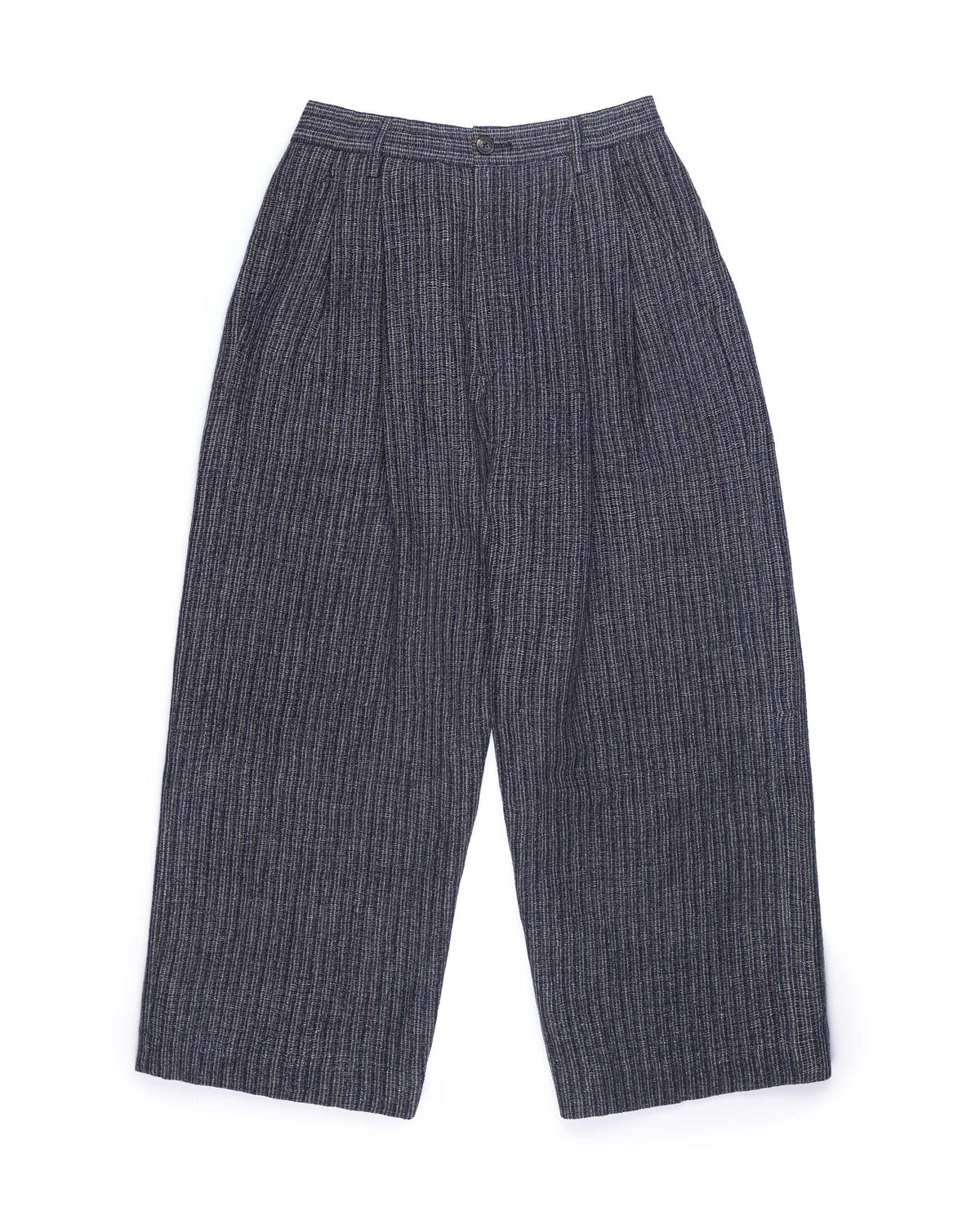 Ziggy Chen Wide Leg Trousers Blue Grey Pinstripe