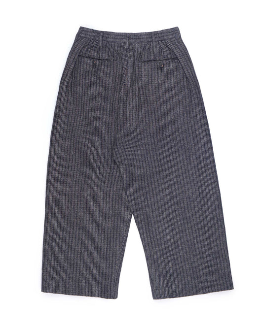 Ziggy Chen Wide Leg Trousers Blue Grey Pinstripe