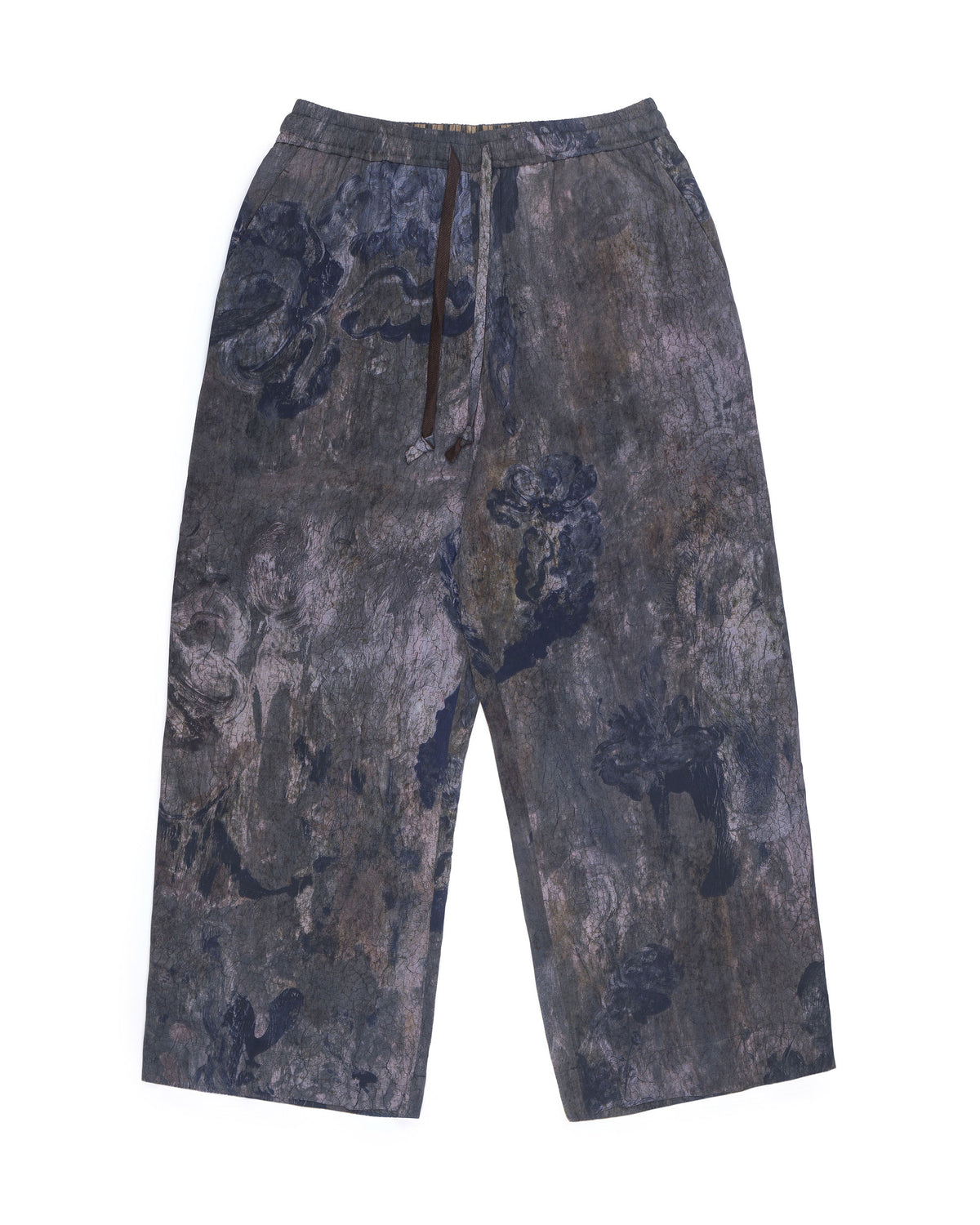 Ziggy Chen Digital Print Silk Drawstring Trousers Blue