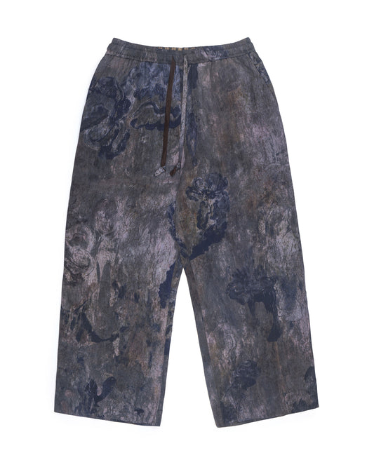 Ziggy Chen Digital Print Silk Drawstring Trousers Blue