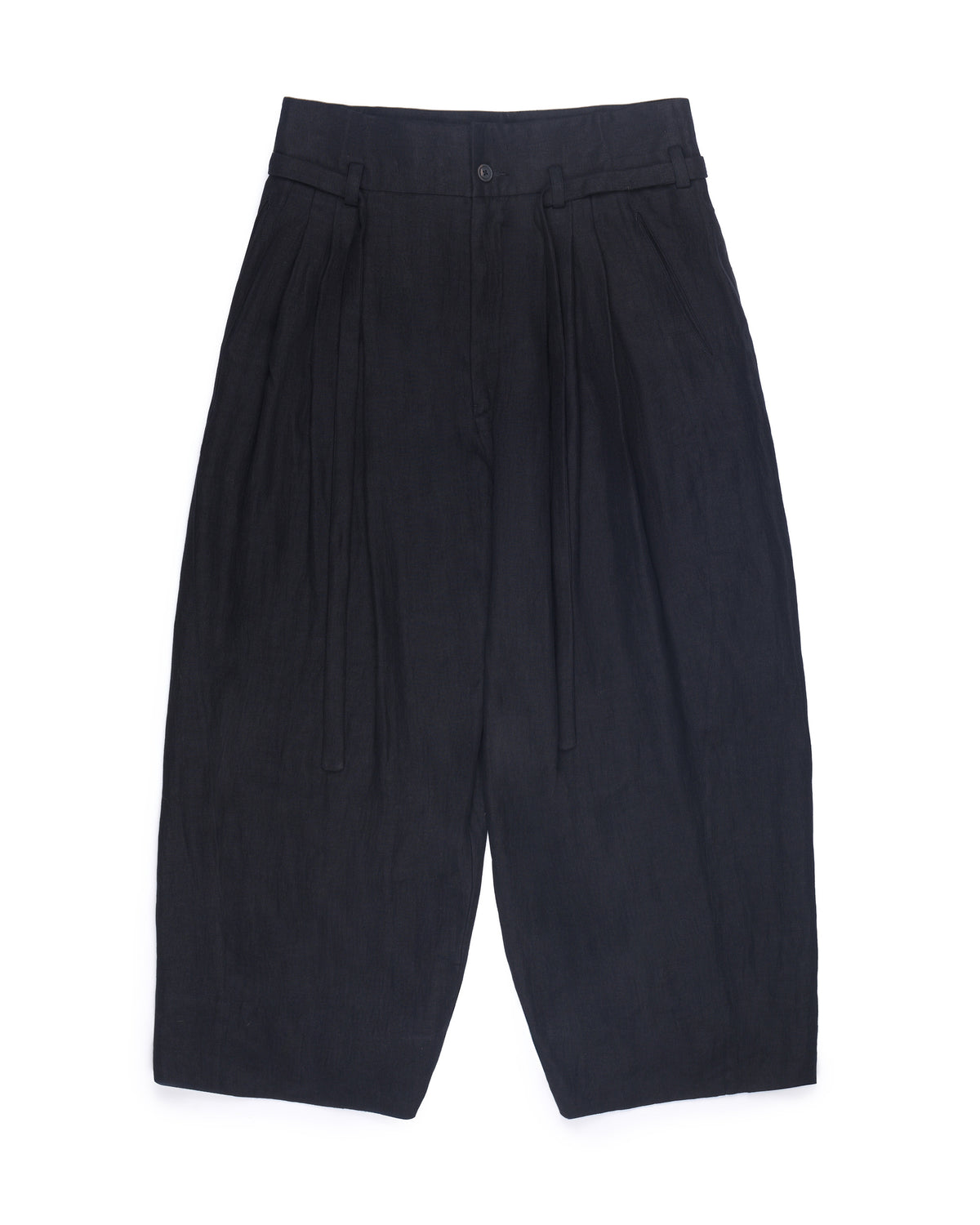 Ziggy Chen High Waist Belted Linen Trousers Black