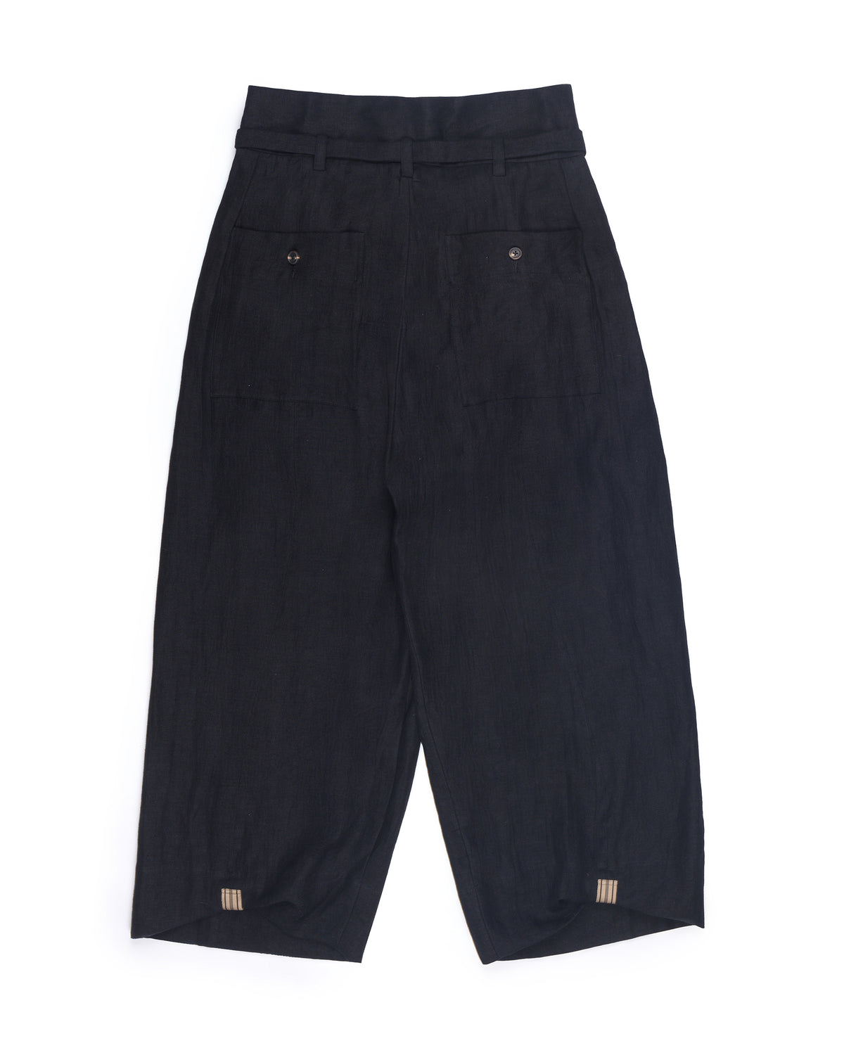 Ziggy Chen High Waist Belted Linen Trousers Black