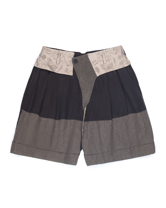 Ziggy Chen Heavy Patchwork Linen Shorts Brown