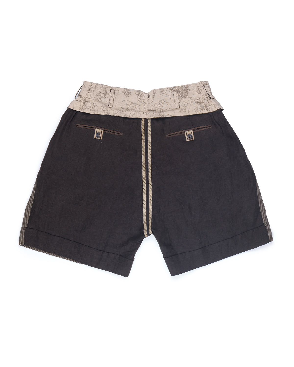 Ziggy Chen Heavy Patchwork Linen Shorts Brown