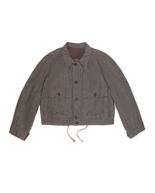 Ziggy Chen Striped Cropped Workers Jacket Khaki