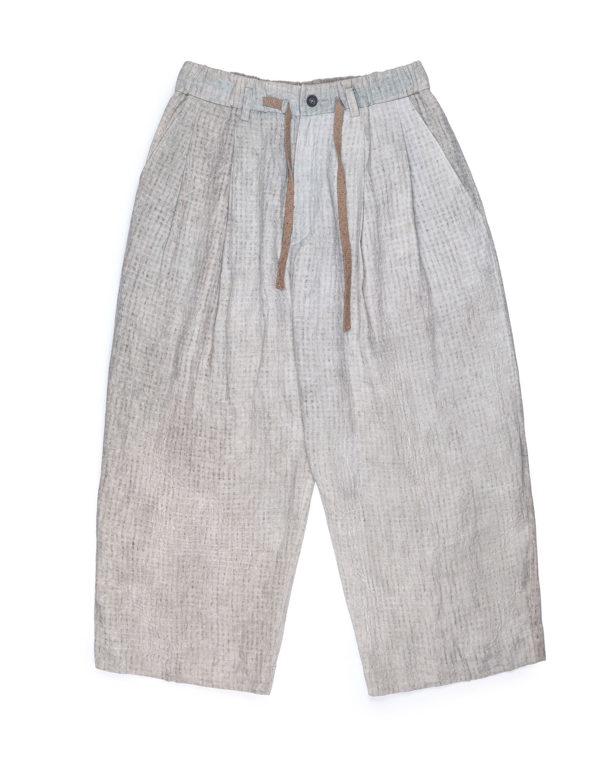 Ziggy Chen Full Length Drawstring Linen Trousers Light Grey