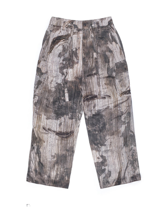Ziggy Chen Silk Drawstring Cargo Trousers Grey Print