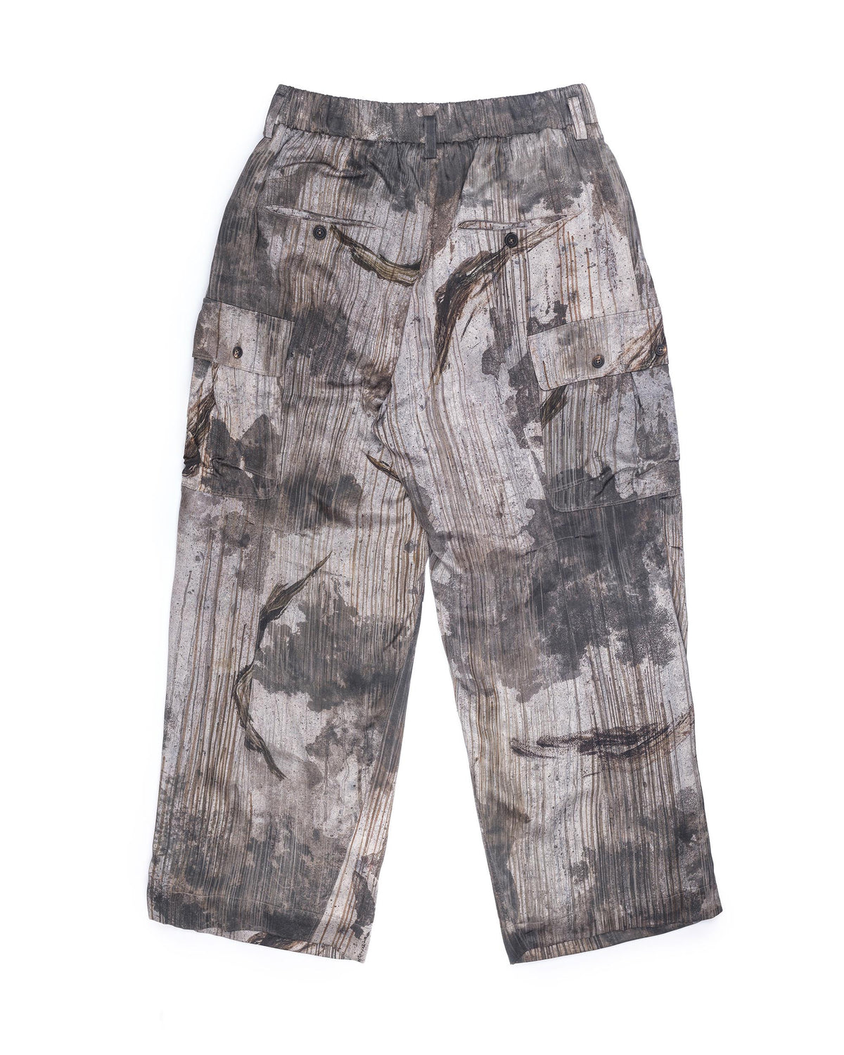 Ziggy Chen Silk Drawstring Cargo Trousers Grey Print