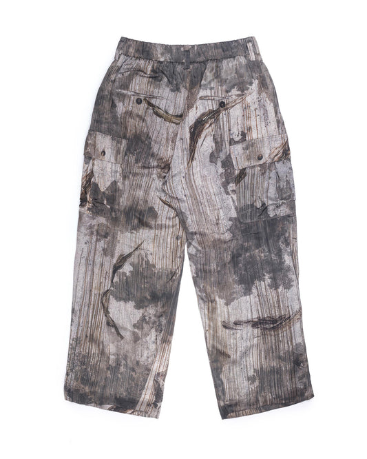 Ziggy Chen Silk Drawstring Cargo Trousers Grey Print