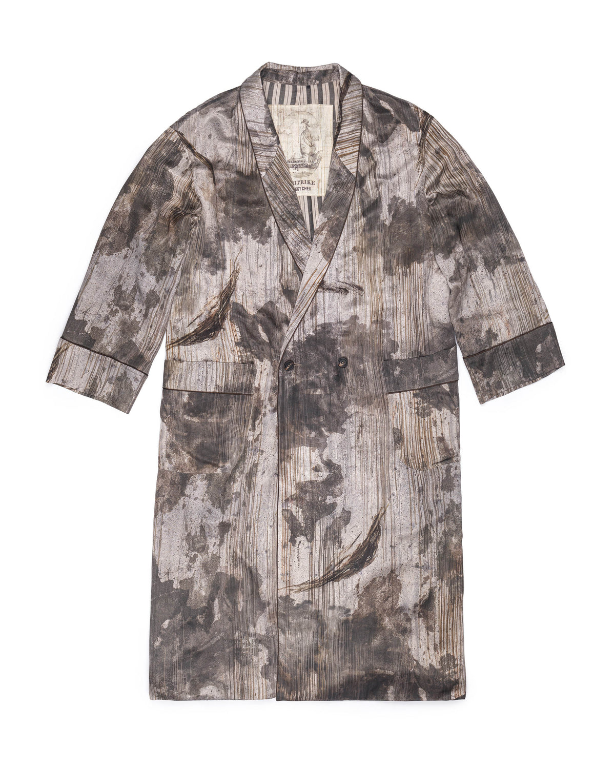 Ziggy Chen Digital Print Silk Long Robe Grey