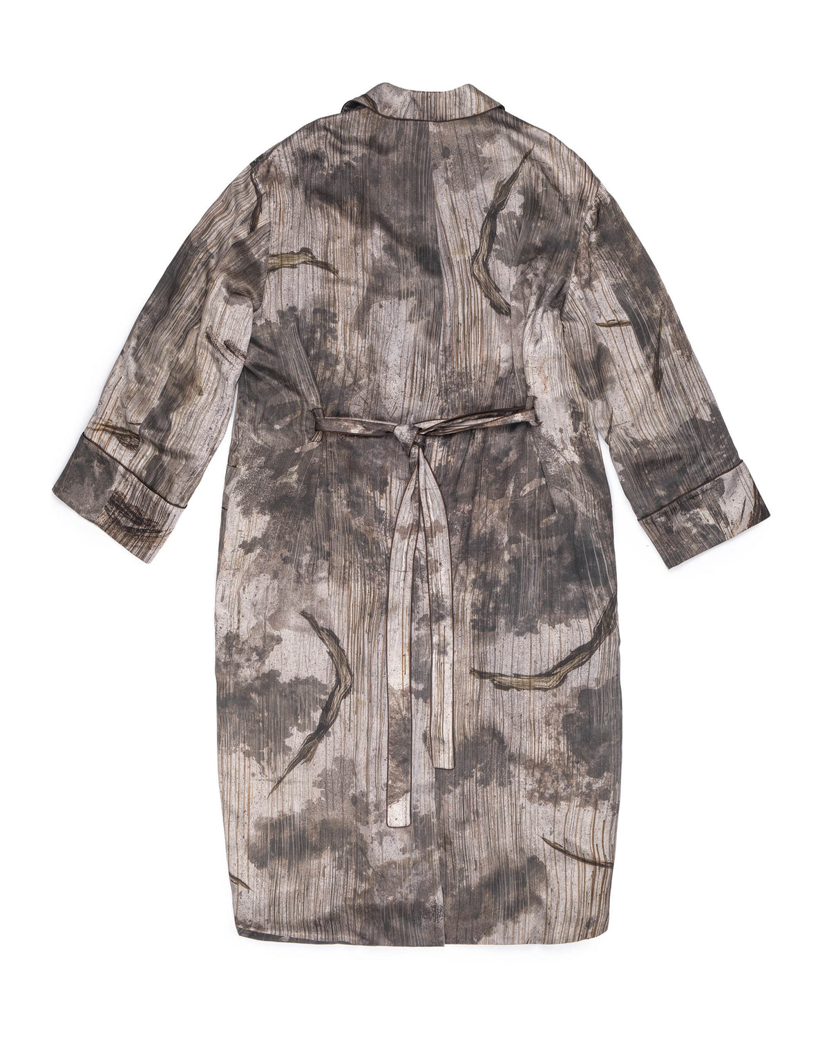 Ziggy Chen Digital Print Silk Long Robe Grey