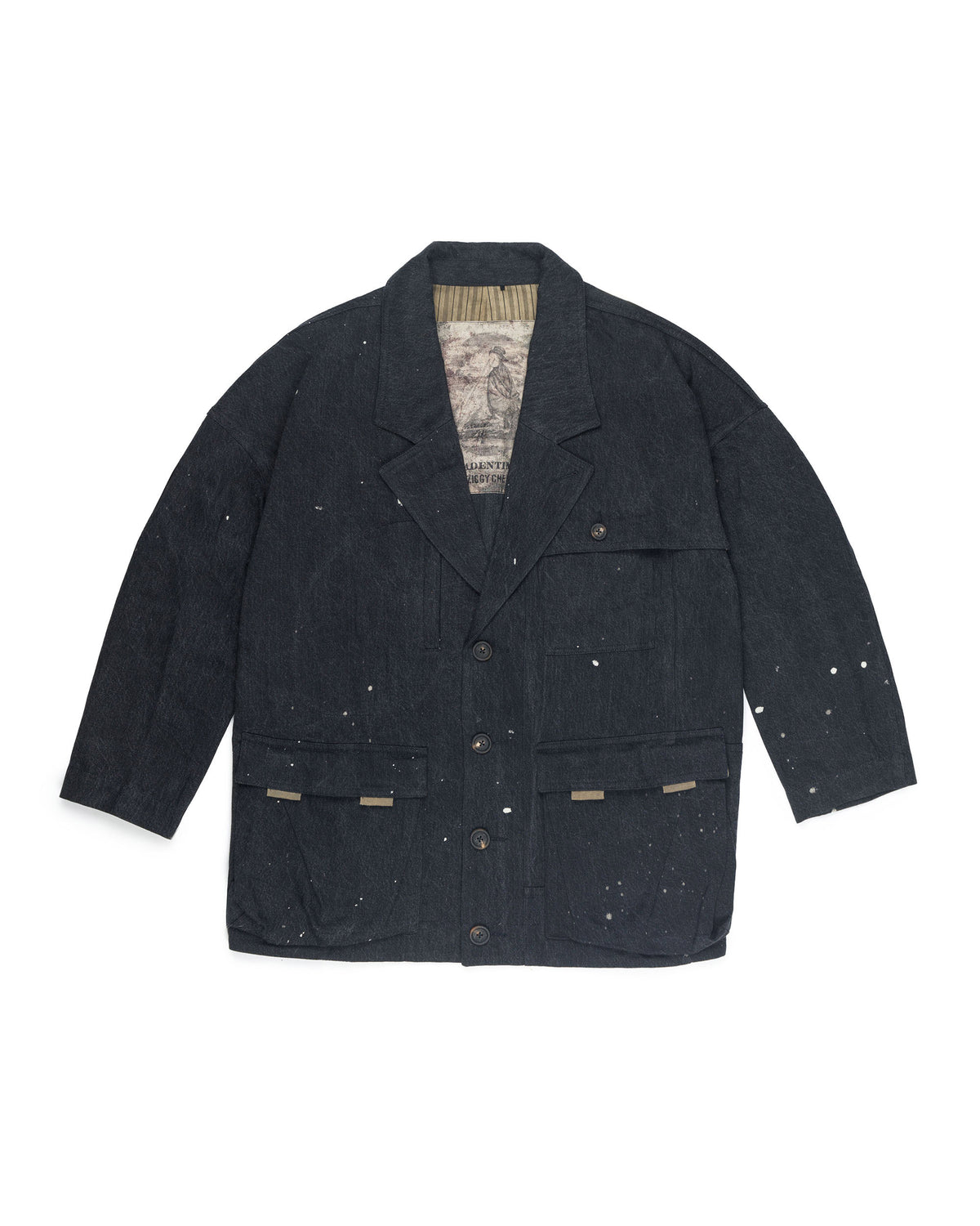 Ziggy Chen Oversized Paint Splatter Denim Jacket Indigo – front