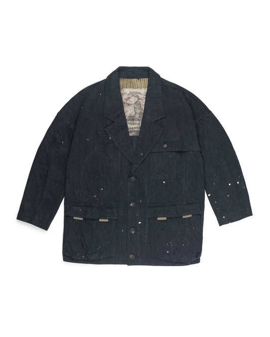 Ziggy Chen Oversized Paint Splatter Denim Jacket Indigo – front
