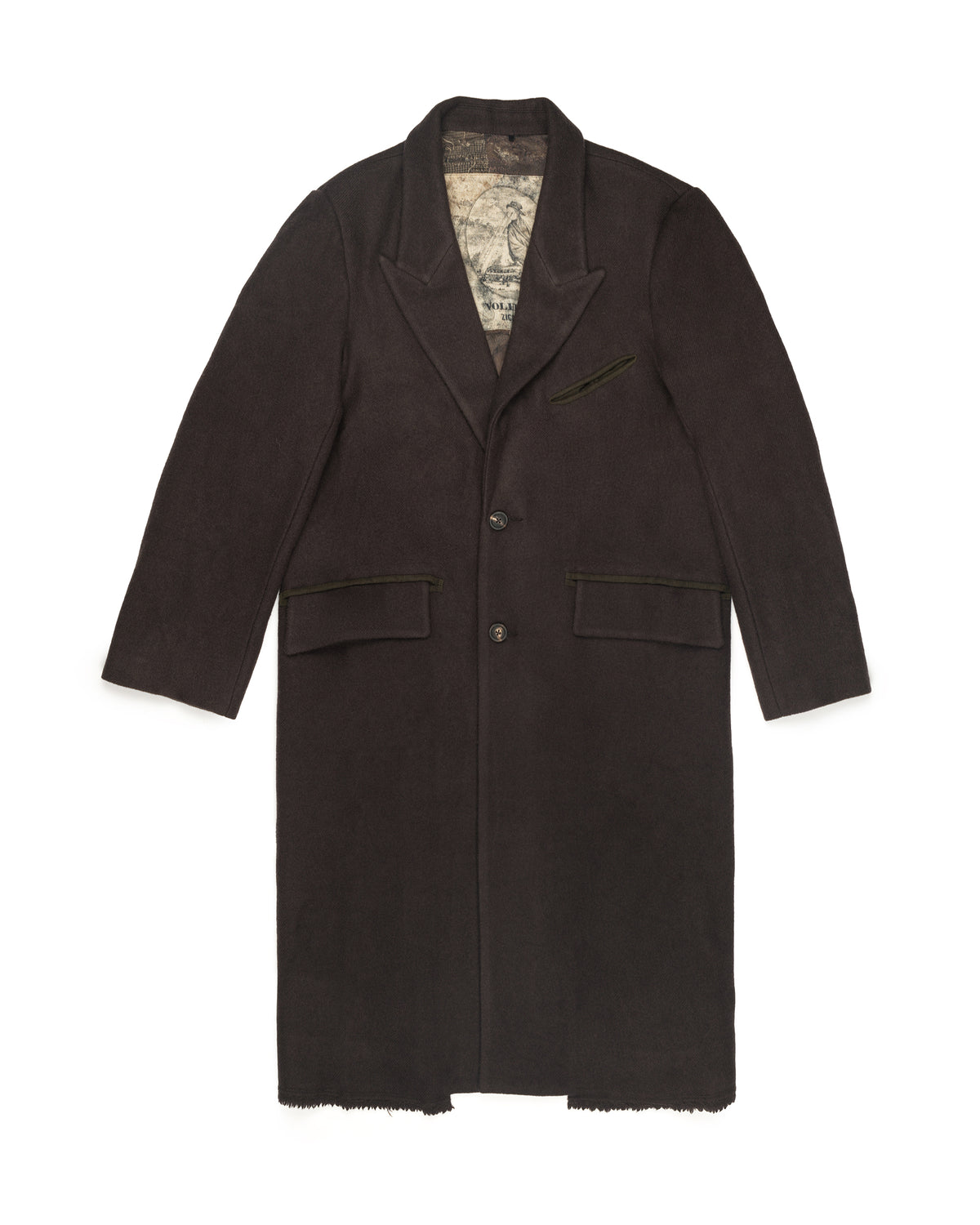 Ziggy Chen Two Button Scar Long Coat Dark Brown – front