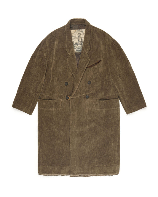Ziggy Chen Chenille Double Breasted Long Coat Olive Brown