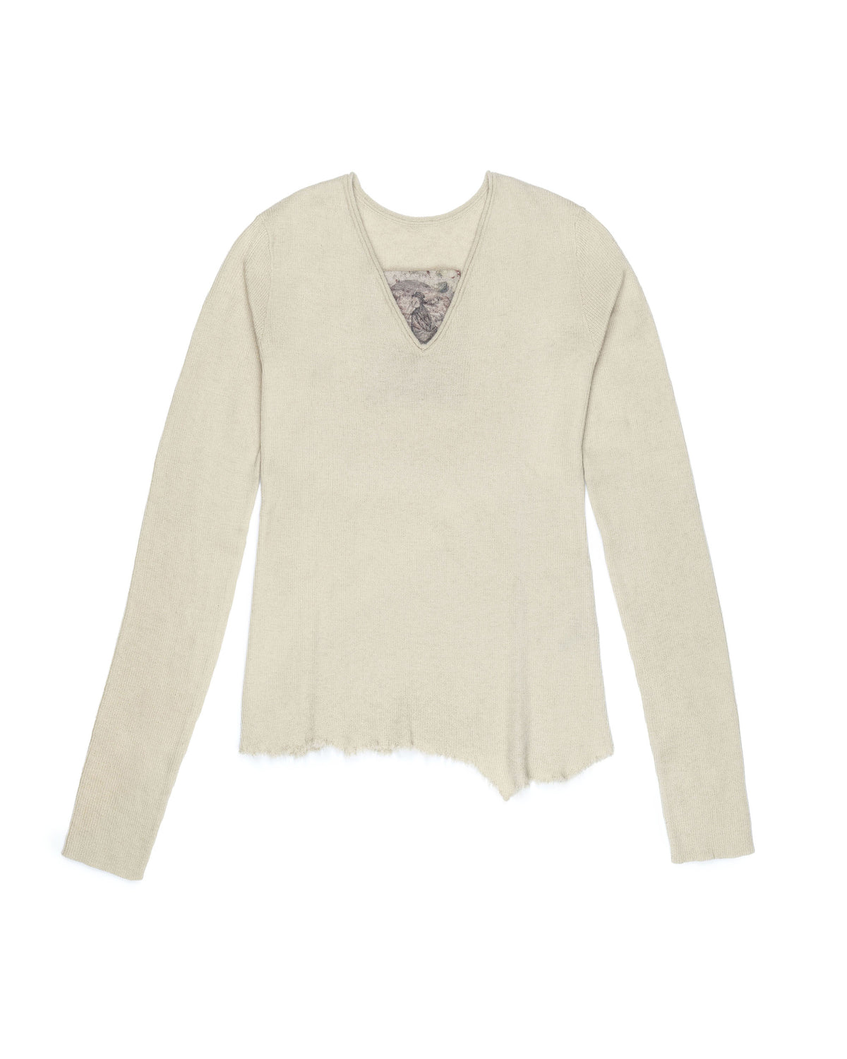 Ziggy Chen Cashmere V-Neck Ribbed Pullover Ivory – front