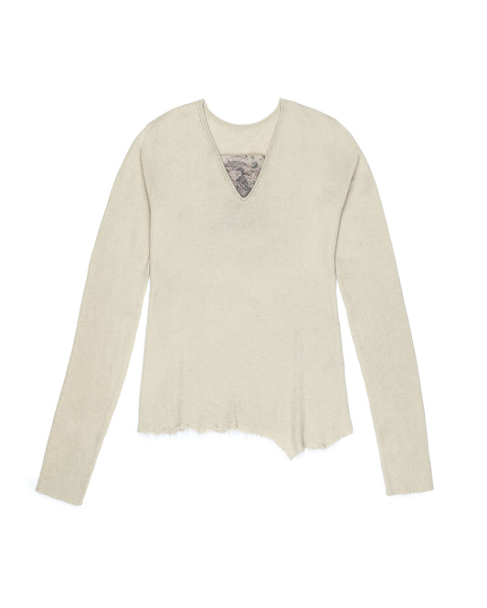 Ziggy Chen Cashmere V-Neck Ribbed Pullover Ivory – front