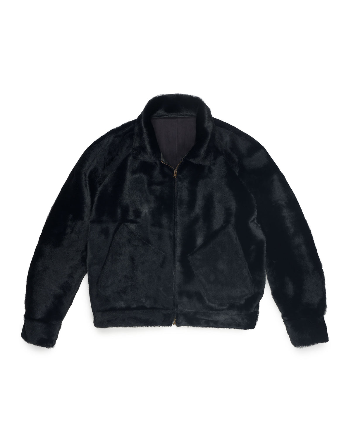 K'ANG Relaxed-Fit Raglan Bomber Leather Jacket Off Black