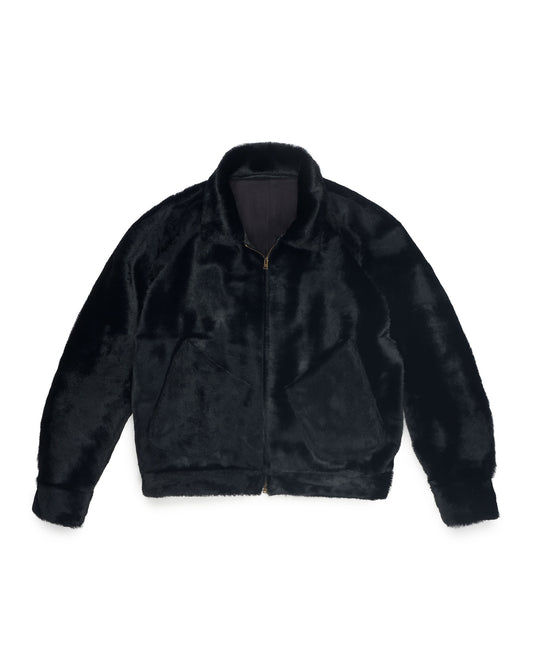 K'ANG Relaxed-Fit Raglan Bomber Leather Jacket Off Black