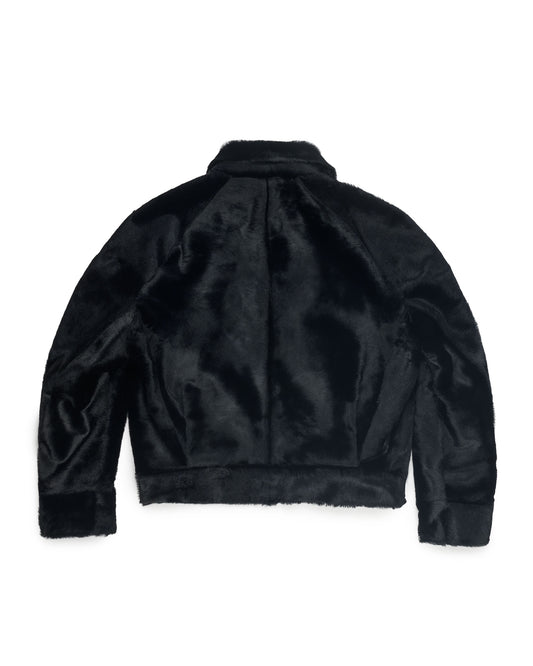 K'ANG Relaxed-Fit Raglan Bomber Leather Jacket Off Black