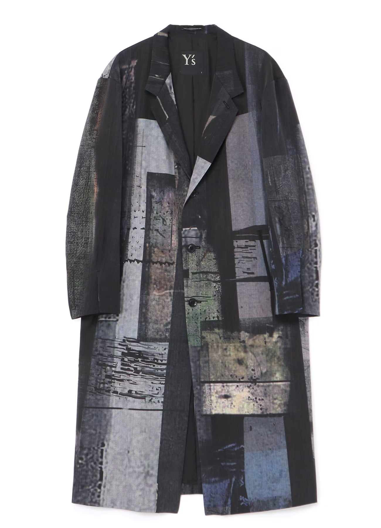 Yohji Yamamoto Wool Gabardine Abstract Print Tailored Coat
