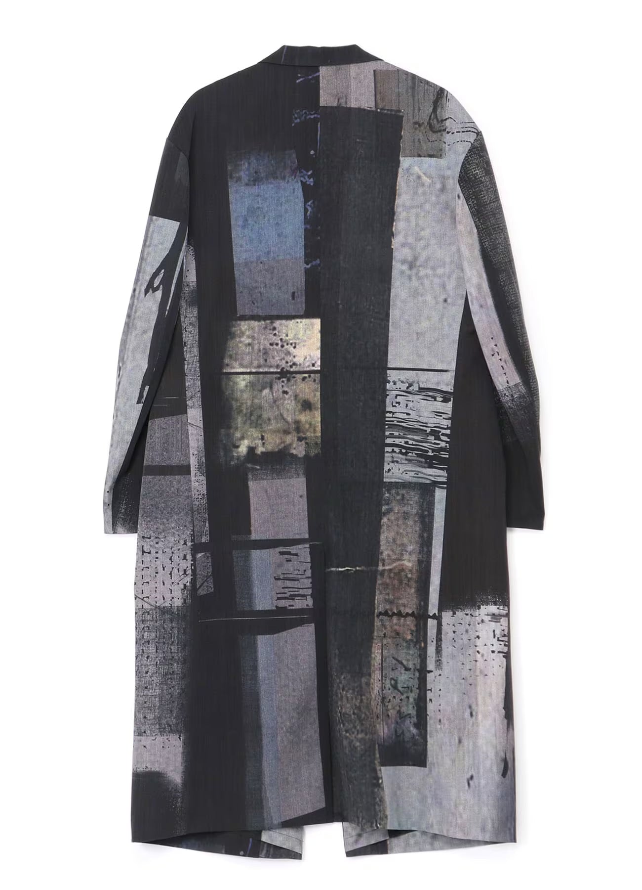 Yohji Yamamoto Wool Gabardine Abstract Print Tailored Coat