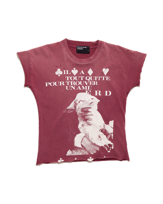 Enfants Riches Déprimés Choking Goat Shrunken T-shirt Thrashed Sun Fade Red – front