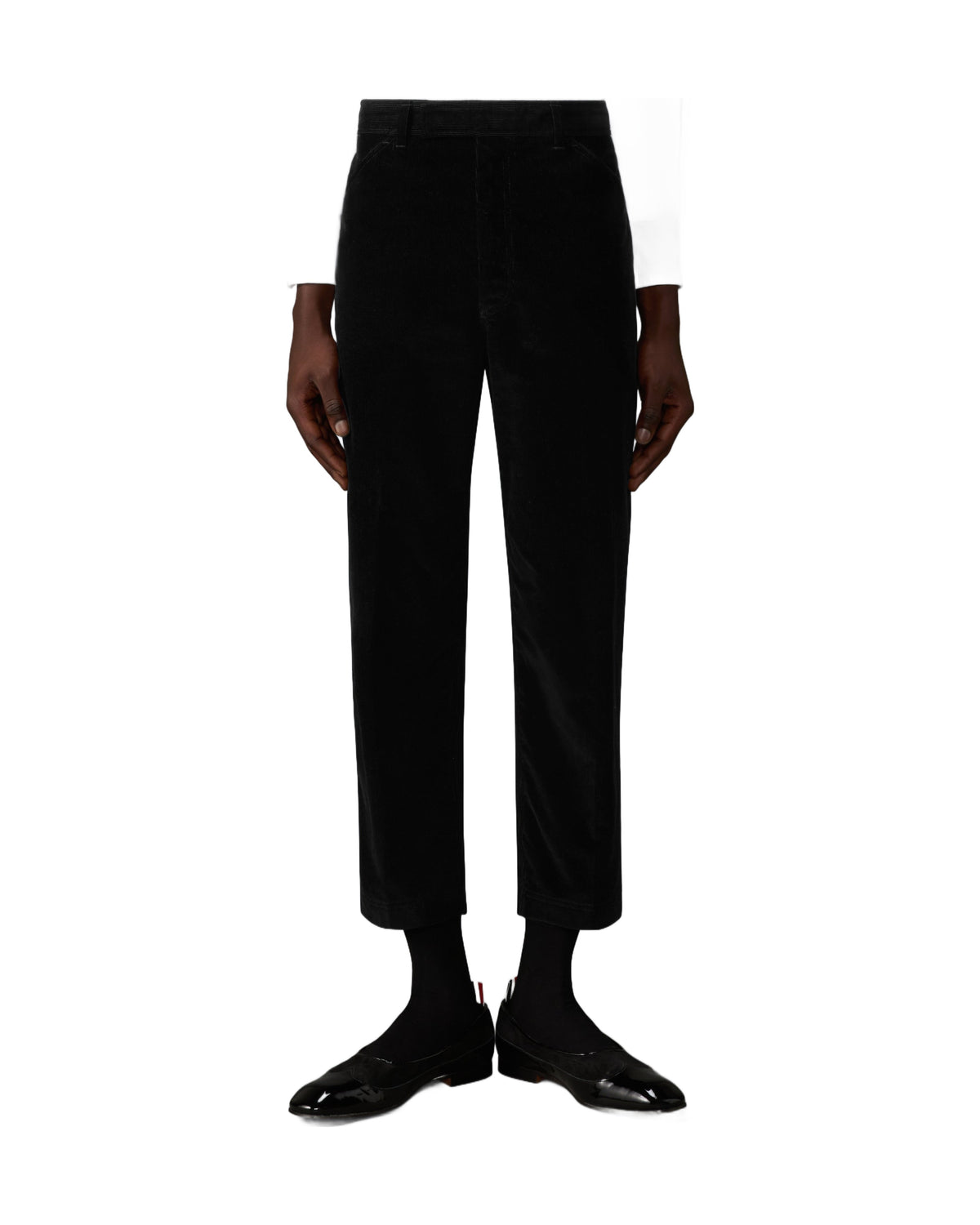 Thom Browne Narrow Wale Corduroy Tapered Chino Trousers Black front