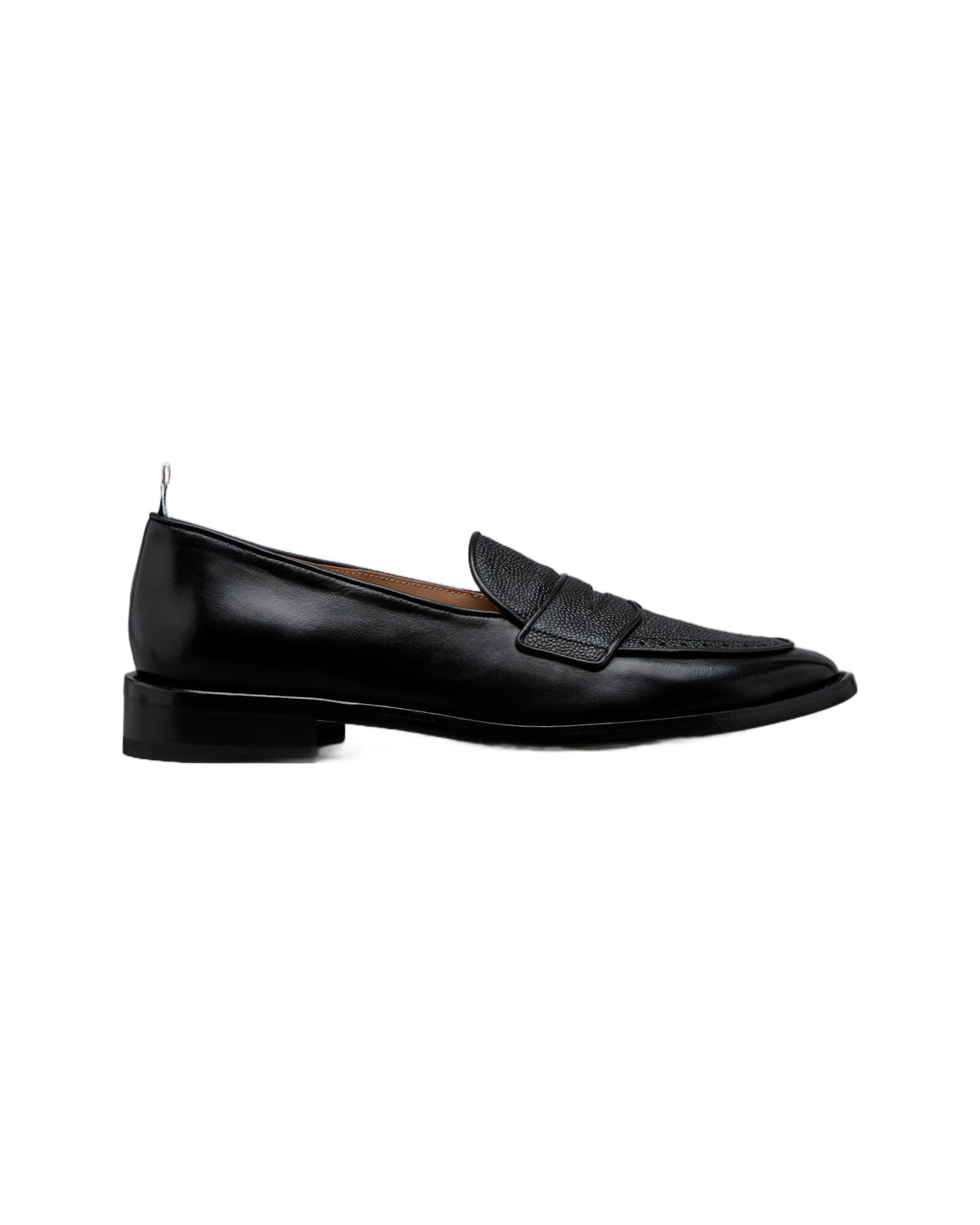 Thom Browne Vitello Leather Varsity Penny Loafers Black