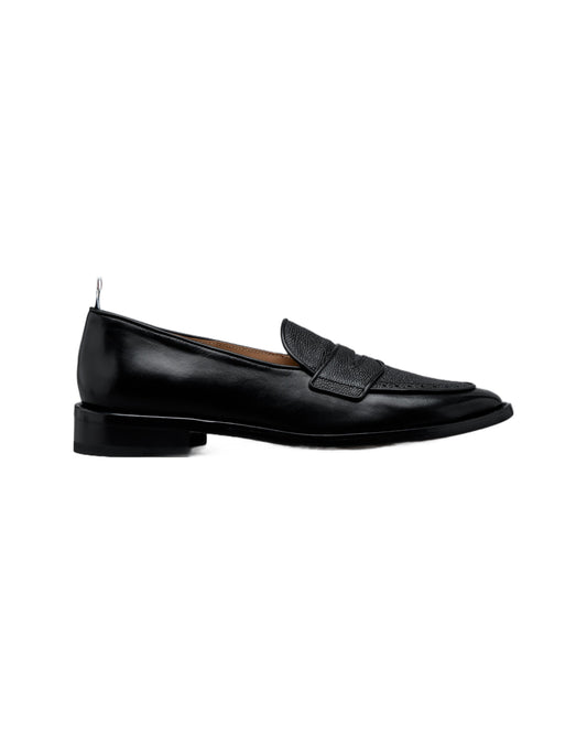 Thom Browne Vitello Leather Varsity Penny Loafers Black