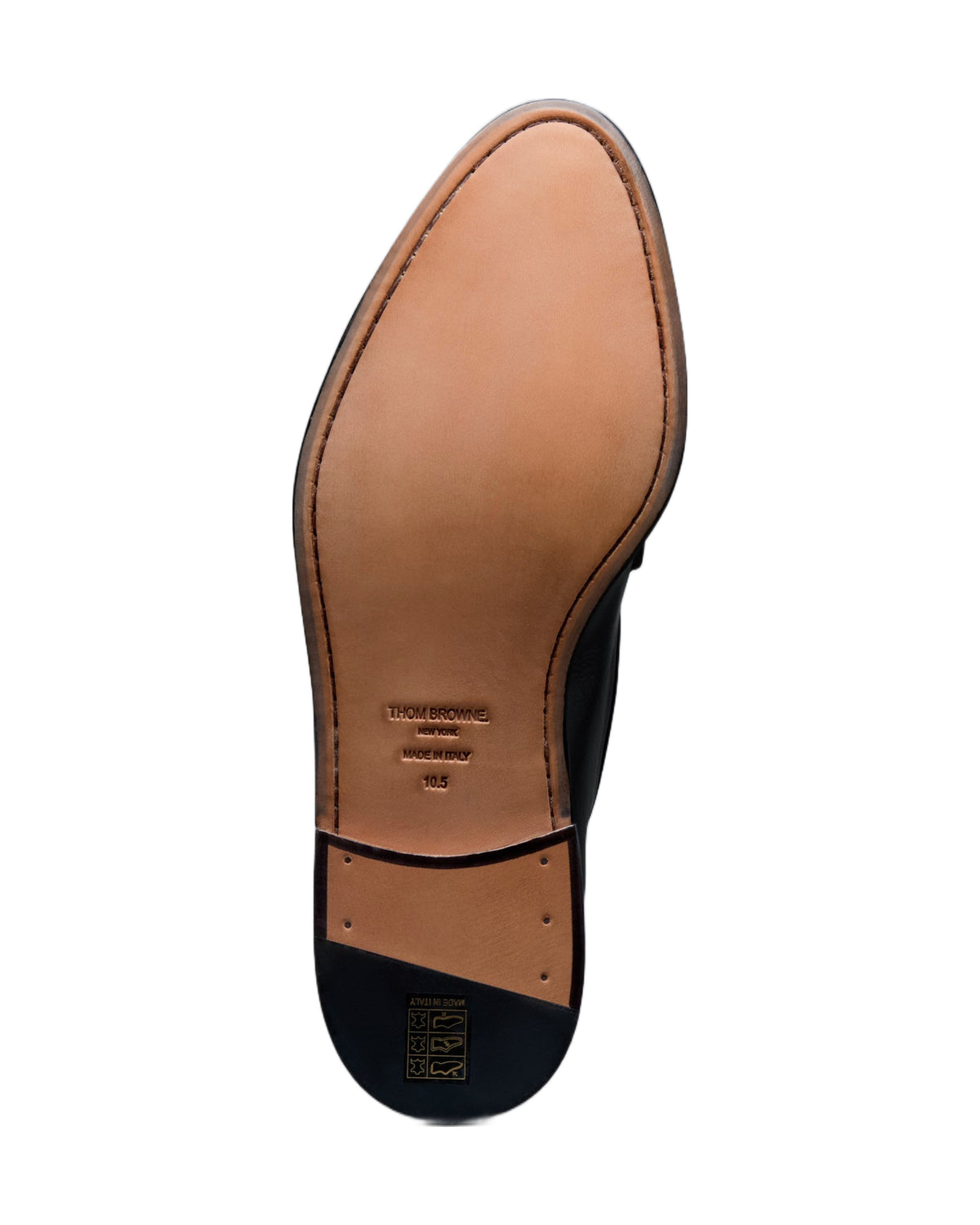 Thom Browne Vitello Leather Varsity Penny Loafers Black detail