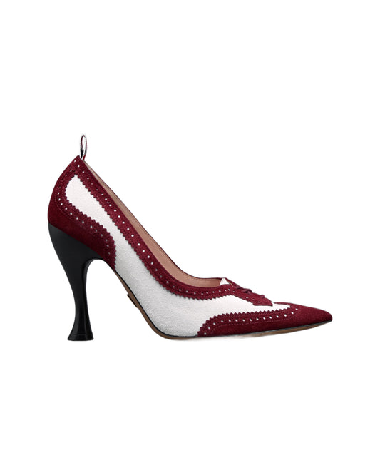 Thom Browne Calf Suede Low Throat Wingtip Pump 105mm Burgundy White