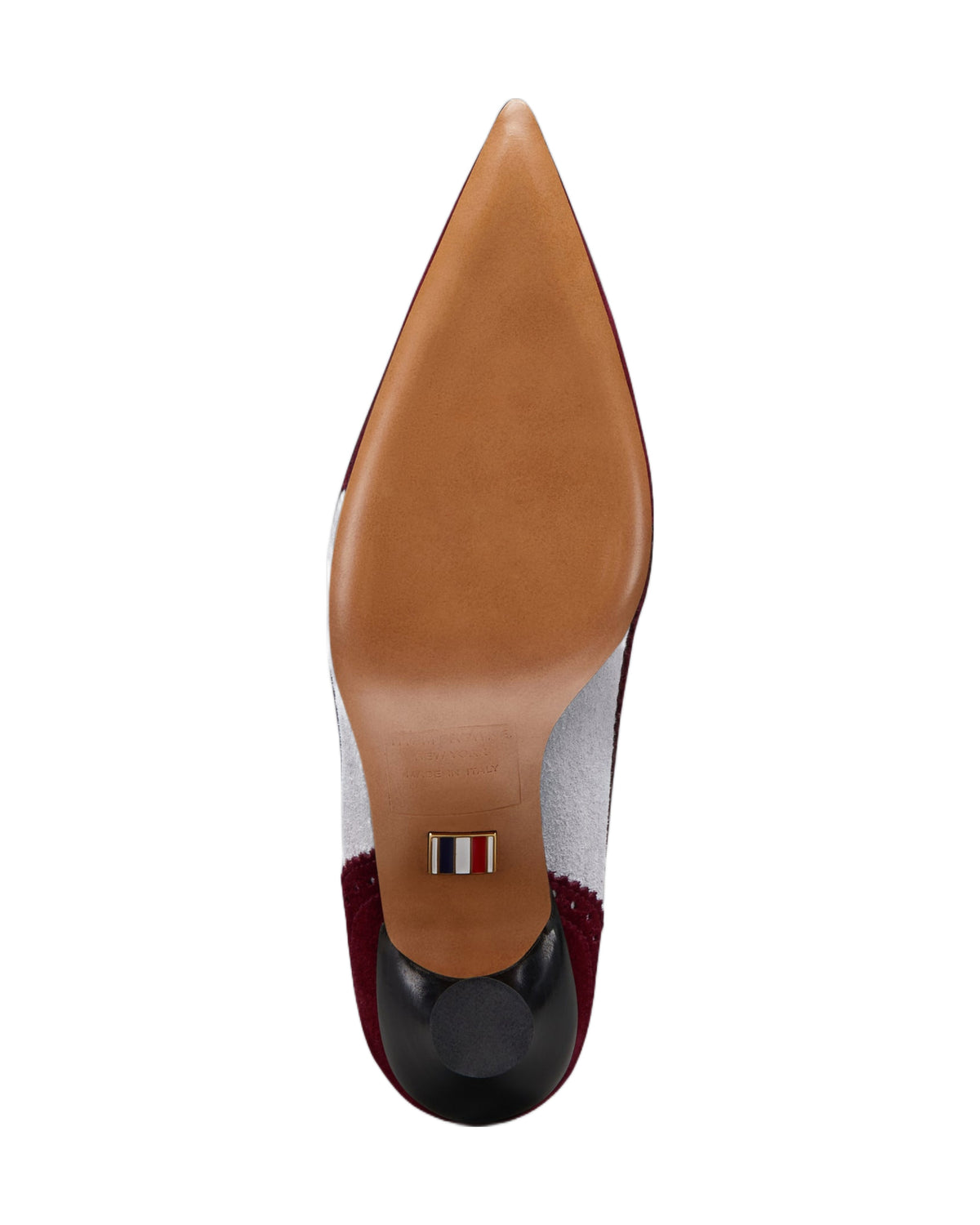Thom Browne Calf Suede Low Throat Wingtip Pump 105mm Burgundy White detail
