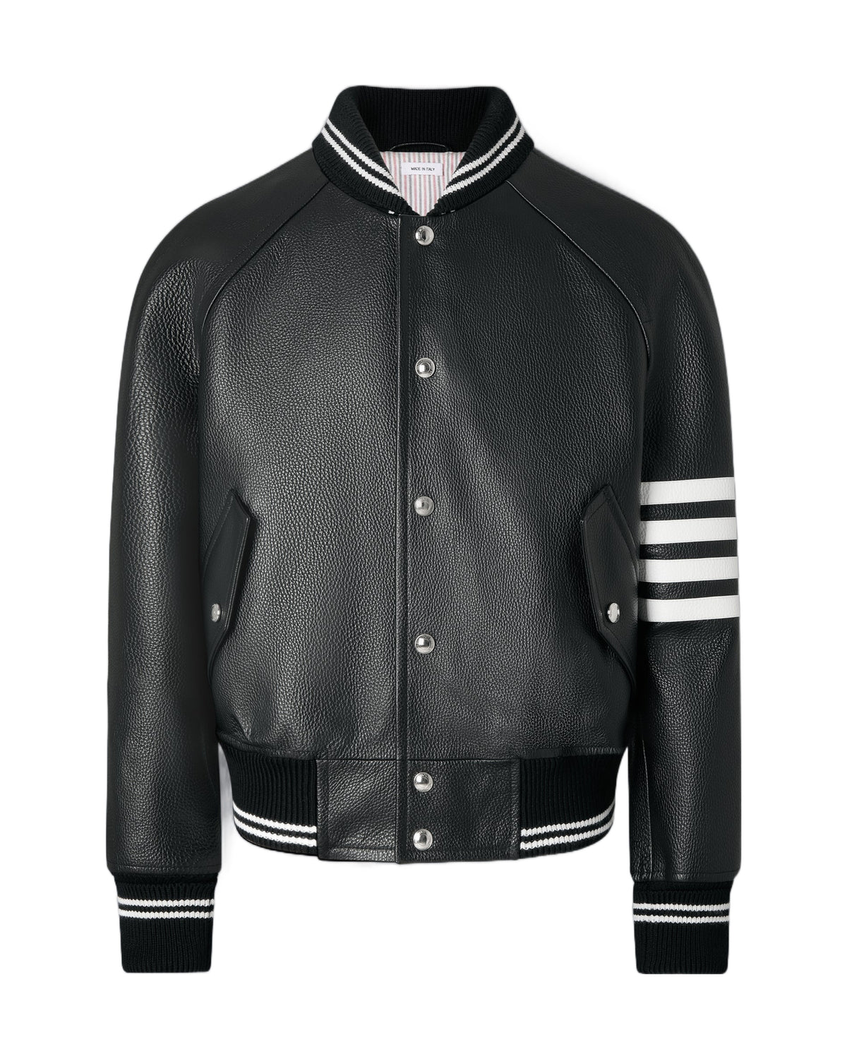 Thom Browne Leather 4-Bar Oversized Blouson Jacket Black