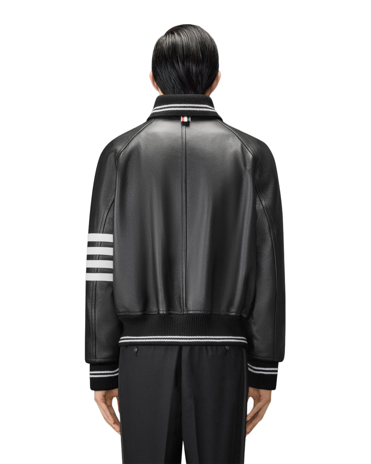 Thom Browne Leather 4-Bar Oversized Blouson Jacket Black – back