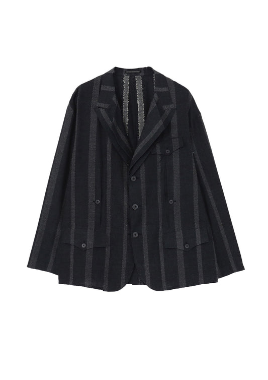 Yohji Yamamoto Silk/Cotton Stripe Pattern Slit Jacket